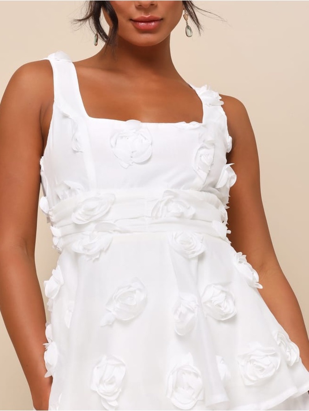 Lulus Exceptional Entrance White Sleeveless Tiered Rosette Midi Dress Size L NWT - Picture 3 of 16